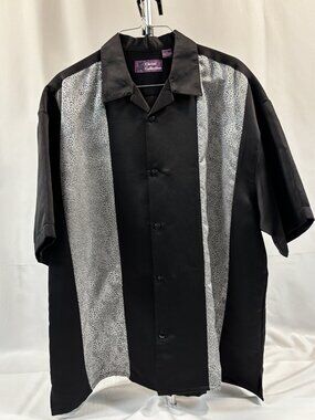 Christie Collection, Men's Short Sleeve Button Up Shirt with Silver Print